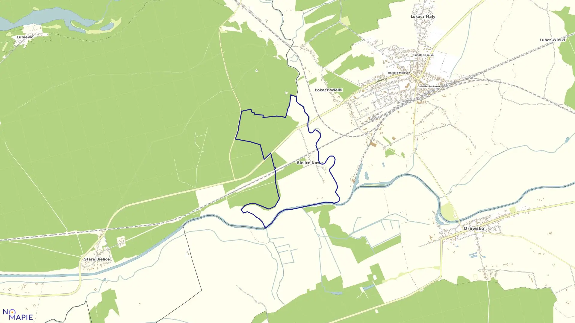 Mapa obrębu BIELICE NOWE w gminie Krzyż Wielkopolski