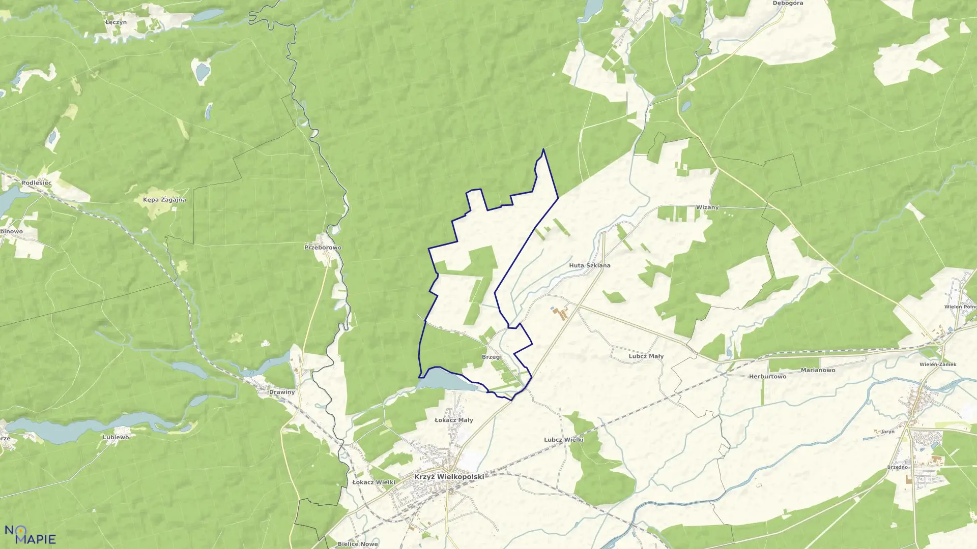 Mapa obrębu BRZEGI w gminie Krzyż Wielkopolski