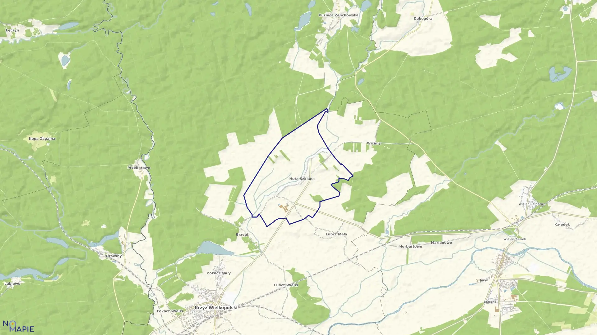 Mapa obrębu HUTA SZKLANA w gminie Krzyż Wielkopolski