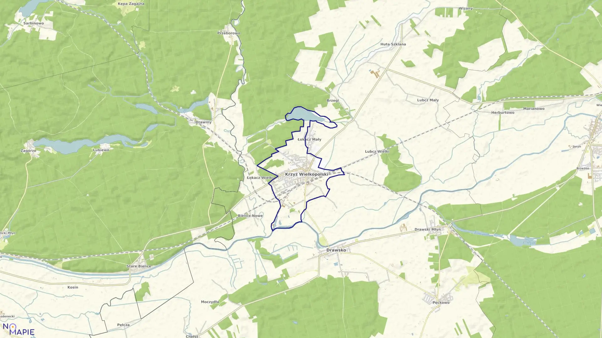 Mapa obrębu KRZYŻ WIELKOPOLSKI w gminie Krzyż Wielkopolski