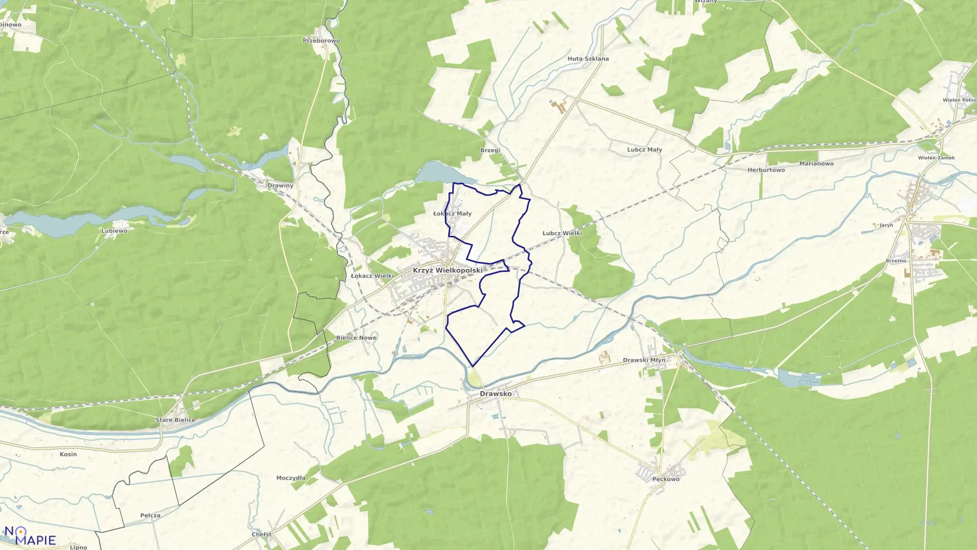 Mapa obrębu ŁOKACZ MAŁY w gminie Krzyż Wielkopolski
