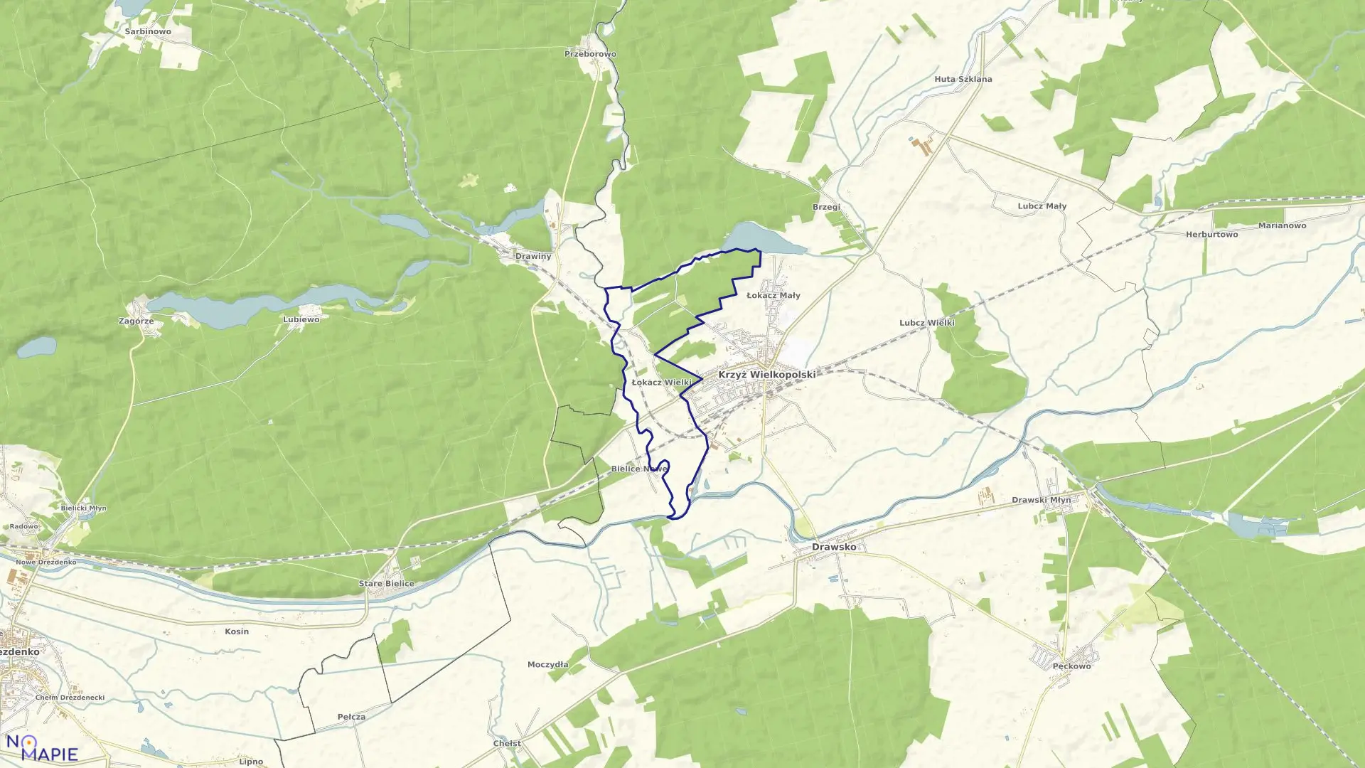 Mapa obrębu ŁOKACZ WIELKI w gminie Krzyż Wielkopolski