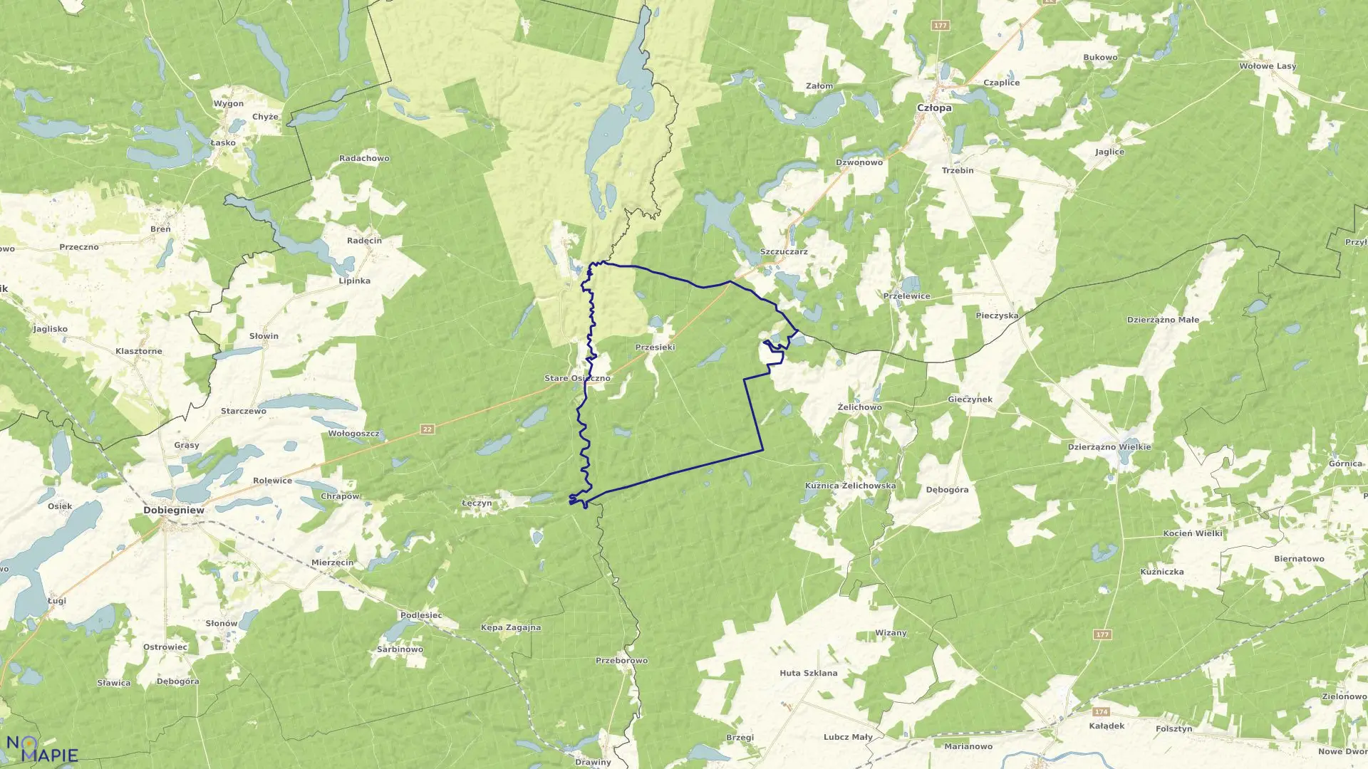 Mapa obrębu PRZESIEKI w gminie Krzyż Wielkopolski