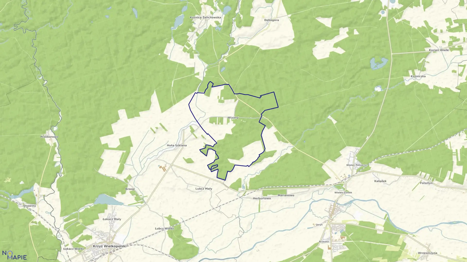 Mapa obrębu WIZANY w gminie Krzyż Wielkopolski